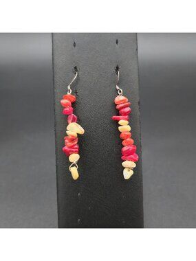 Handmade Red Coral Dangle Earrings A7822